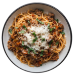 Fideos Boloñesa mas queso Parmesano